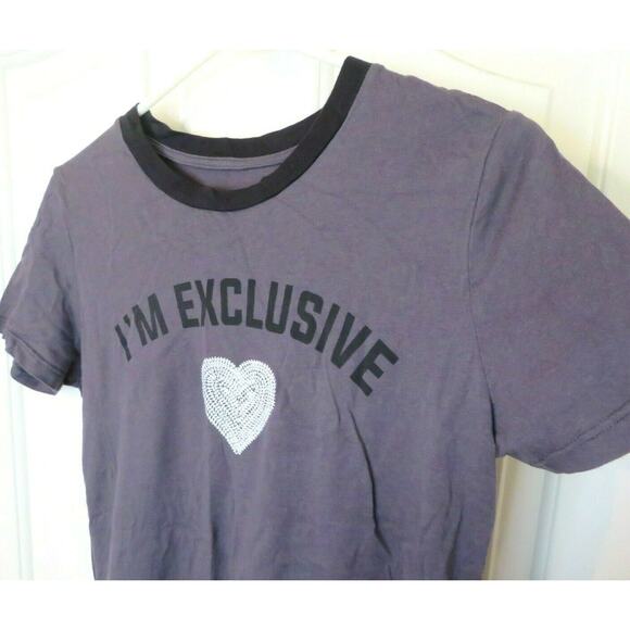 Carbon Copy Women's I'M EXCLUSIVE Embellished Heart T-Shirt Gray Top - Size M - Picture 5 of 9